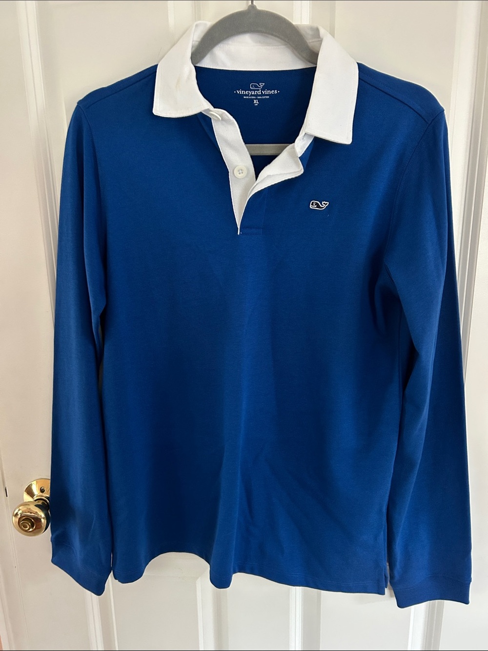 Vineyard Vines, Boys XL, size 18 Royal Blue Long-Sleeve Polo with White Collar
